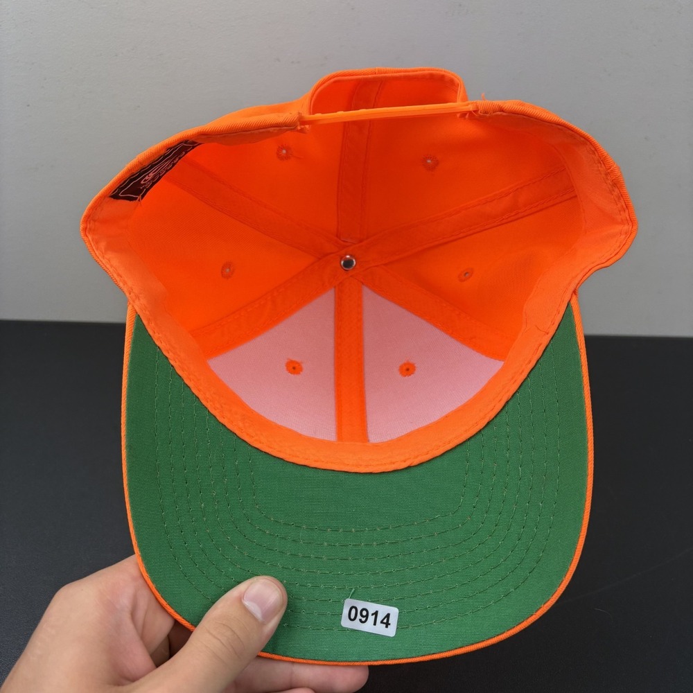 Vintage Safety Blaze Orange Snapback Hat Plain Hunting High Vis Worker Cap OSFM - Picture 6 of 7